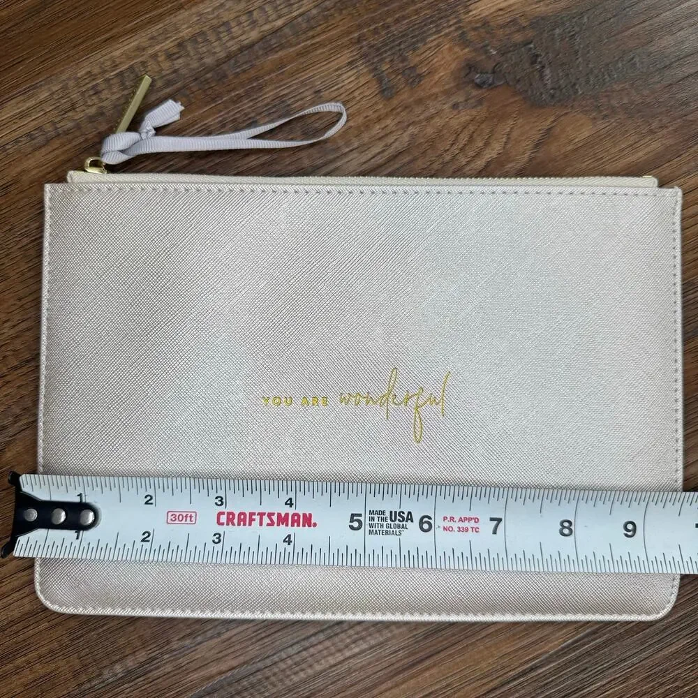 Katie Loxton London YOU ARE WONDERFUL Zipper Pouch Clutch Metallic cream gold